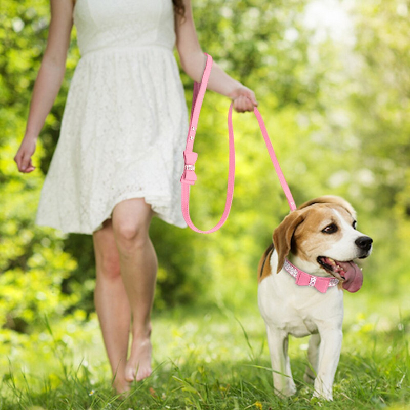 Велурен кристален нашийник за домашни любимци за кучета и поводи Комплект нашийници с панделки от кристали, каишки за малки и средни кучета, кученце чихуахуа йоркшир