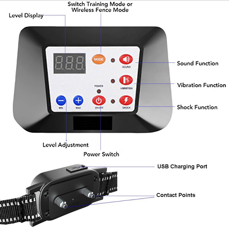Koerte juhtmevaba elektritara ja treeningkaelarihm 2-ühes löökvibratsioonipiiks kõigile kutsikatele Nähtamatu taratõke lemmikloomadele ohutule