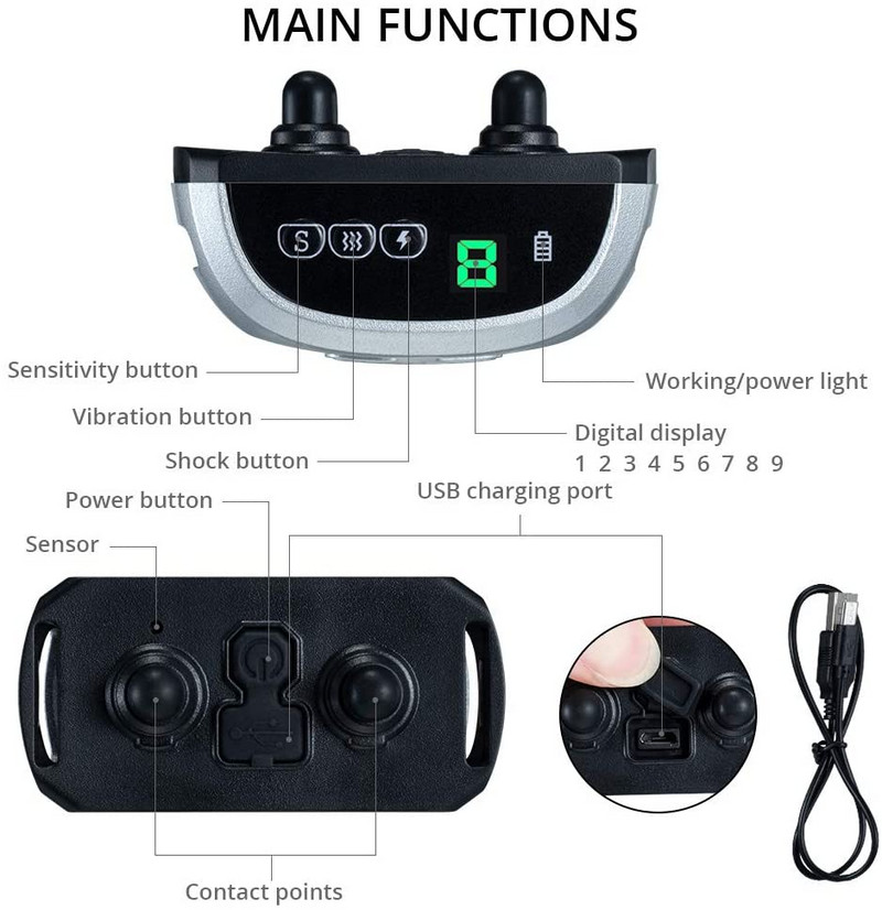 9 szintes, újratölthető, ugatásgátló nyakörv, vízálló, ugatásgátló, ultrahangos kutyakiképzés ugatásgátló nyakörv