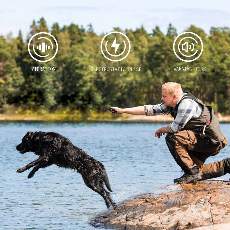 1 buc. Dispozitiv de dresaj pentru câini cu telecomandă rezistent la apă/zgarda automată pentru oprirea lătratului pentru dresaj pentru animale de companie guler electronic bifuncțional