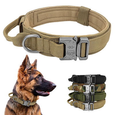 Katonai taktikai kutyanyakörv, tartós nylon kisállatkiképző nyakörvek nyaklánc, erős fogantyúval nagytestű kutyáknak francia bulldog