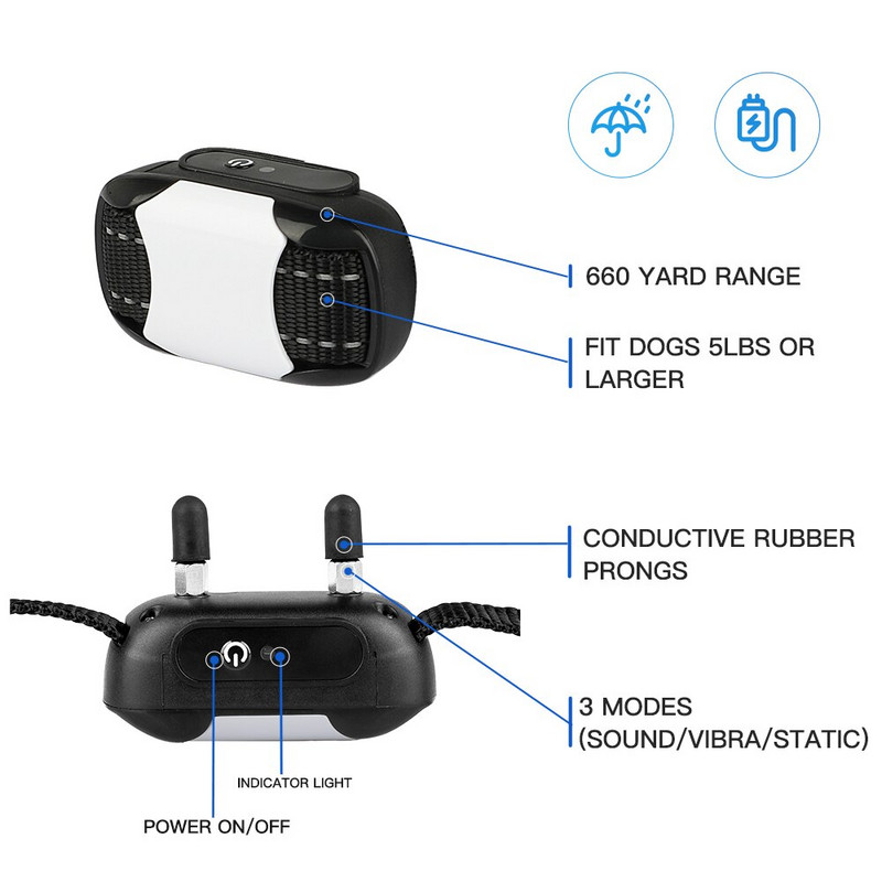 MASBRILL zgarda de dresaj electrică pentru câini, impermeabilă, telecomandă pentru animale de companie, zgarda reîncărcabilă de dresaj pentru câini cu sunet de vibrație șoc