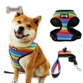 Ham cu plasă curcubeu respirabil pentru animale de companie pentru animale de companie, cu set de ham pentru jogging din plumb