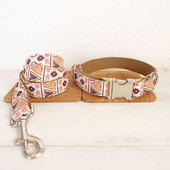 Set de zgardă și lesă personalizate pentru câini Design din țesătură zgarda de câine în stil boemia maro cu gravată cu laser