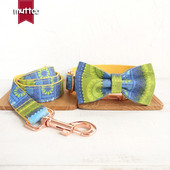 MUTTCO λιανικής πώλησης υψηλής ποιότητας χειροποίητο γιακά Σετ λουρί γιακά σκύλου FOLK YELLOW με παπιγιόν 5 μεγέθη UDC024M