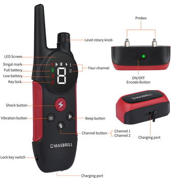 MASBRILL Electric Dog Training Collar Τηλεχειριστήριο κατοικίδιων ζώων Αδιάβροχη επαναφορτιζόμενη δόνηση με οθόνη LCD κατάλληλη για όλους τους σκύλους