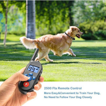 Дълго 2500 фута дистанционно устройство за обучение на нашийник за кучета Звуков сигнал/вибрация/предупреждение за електрически удар Запушалка за лай на домашни любимци Водоустойчив приемник