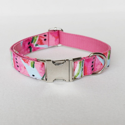 Guler de câine cu nume gravate personalizat, drăguț cu imprimare pepene verde, set de guler și lesă pentru câine cu eliberare rapidă pentru cățeluș