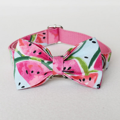 Guler de câine cu nume gravate personalizat, drăguț cu imprimare pepene verde, set de guler și lesă pentru câine cu eliberare rapidă pentru cățeluș