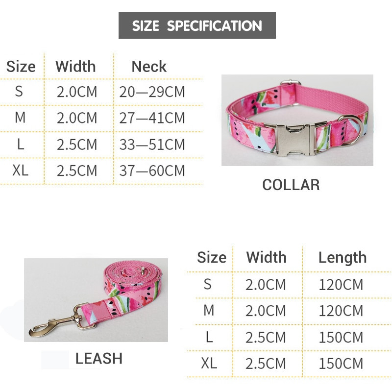 Guler de câine cu nume gravate personalizat, drăguț cu imprimare pepene verde, set de guler și lesă pentru câine cu eliberare rapidă pentru cățeluș