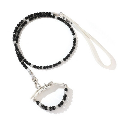 Set de lesă cu bijuterii guler de perle pentru câini de companie colorat pentru câini de talie mică, mijlocie, buldog francez, cățeluș, cățel, pluș, accesorii de frunte HTL08