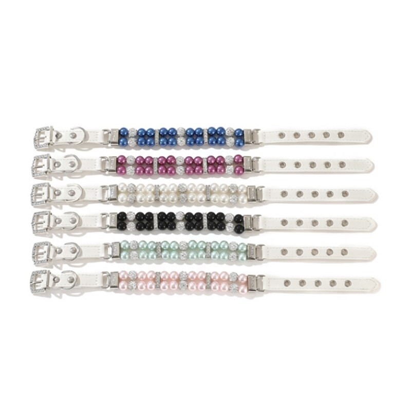 Set de lesă cu bijuterii guler de perle pentru câini de companie colorat pentru câini de talie mică, mijlocie, buldog francez, cățeluș, cățel, pluș, accesorii de frunte HTL08