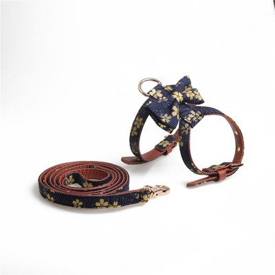 PU kutyahám és póráz készletek japán stílusú, nagy masni dekorációval, K-alakú macskahúzó nyakörv szett kisállat kellékek