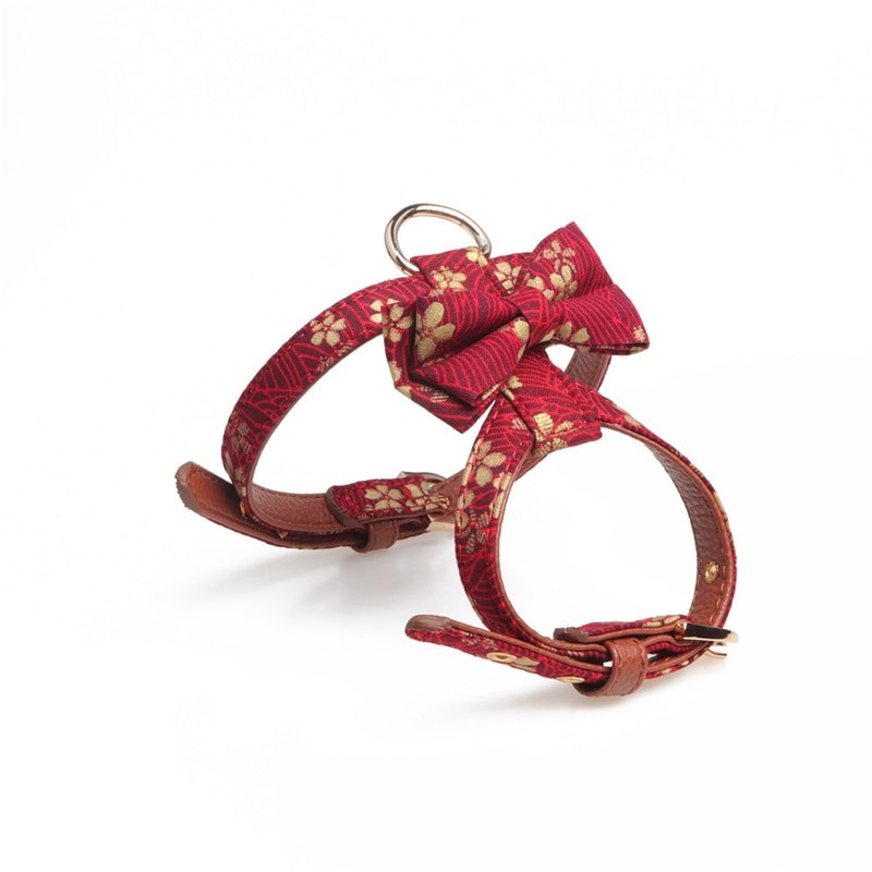 PU kutyahám és póráz készletek japán stílusú, nagy masni dekorációval, K-alakú macskahúzó nyakörv szett kisállat kellékek