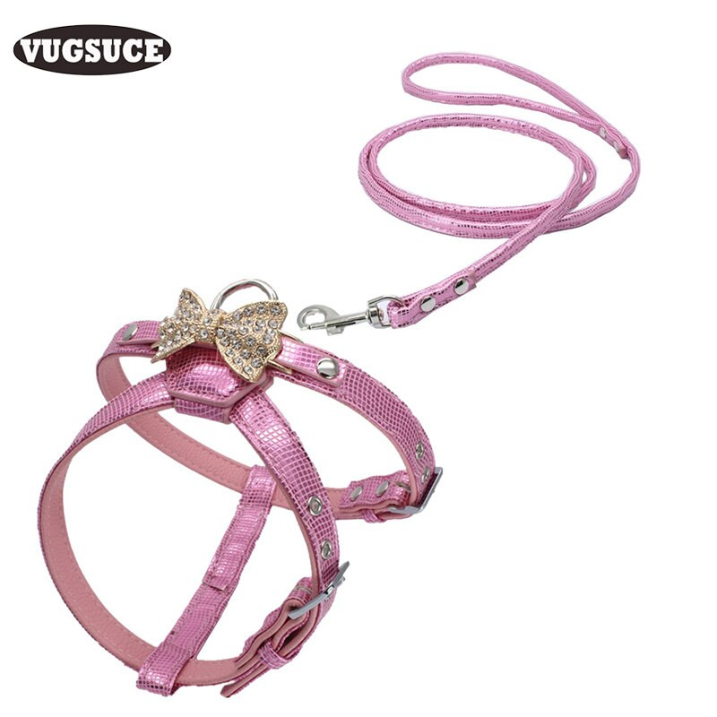 Σετ λουριών με στρας για σκύλους κατοικίδιων ζώων Bling Ρυθμιζόμενο παπιγιόν από μασίφ δερμάτινο σχοινί για αξεσουάρ για σκύλους Chihuahua