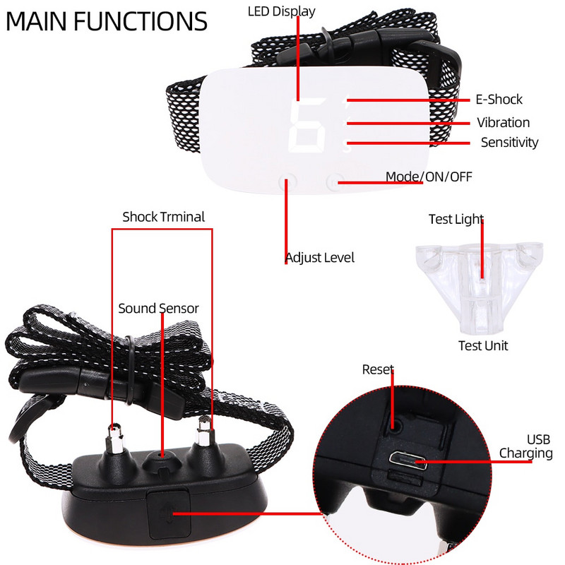 Zgarda electrică pentru antrenament pentru lătrat, impermeabilă, anti latră, pentru câine, bip, vibrație, șoc, 7 niveluri, fără lătrat.