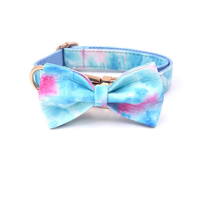 Set guler și lesă pentru câini cu imprimeu în culori de vis, guler reglabil pentru câini și pisici, cu cataramă din metal auriu roz Articole pentru animale de companie