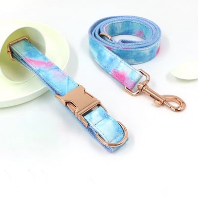 Set guler și lesă pentru câini cu imprimeu în culori de vis, guler reglabil pentru câini și pisici, cu cataramă din metal auriu roz Articole pentru animale de companie