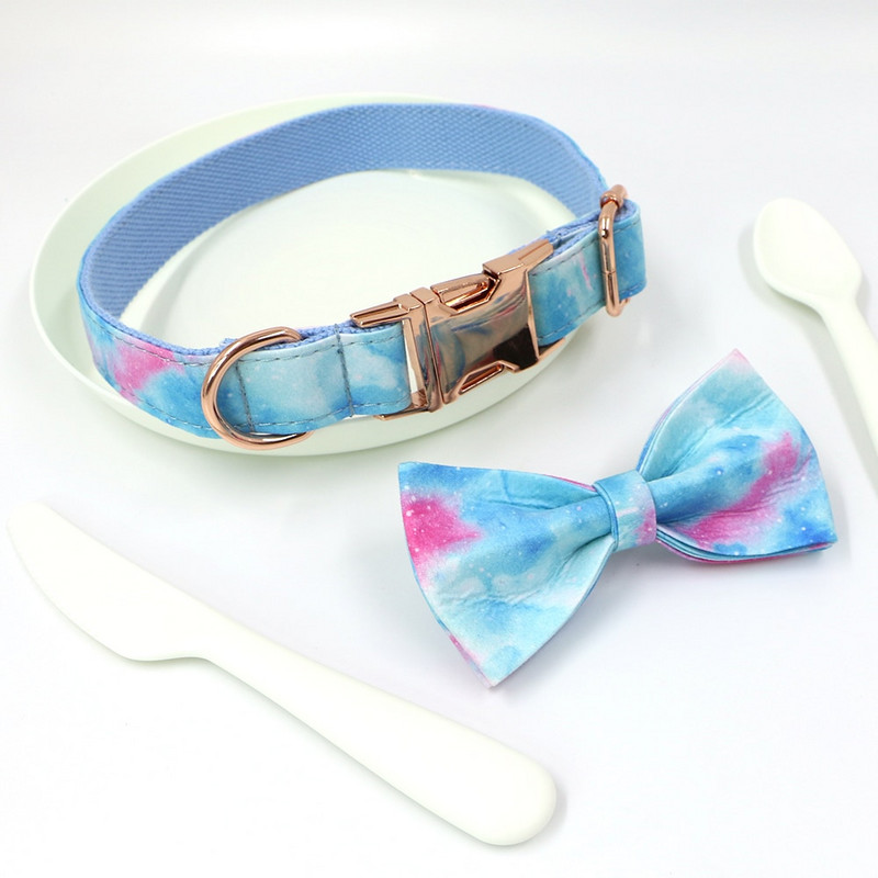 Set guler și lesă pentru câini cu imprimeu în culori de vis, guler reglabil pentru câini și pisici, cu cataramă din metal auriu roz Articole pentru animale de companie