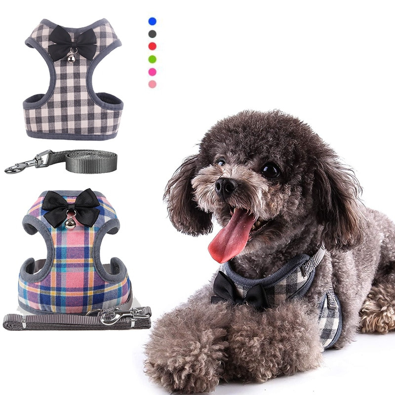 Puppy Harness Leash Set Dog Collar Dogs Bow Вечерна рокля Гръдна каишка Дишаща жилетка за домашни любимци Колани Дрехи за домашни котки Костюми