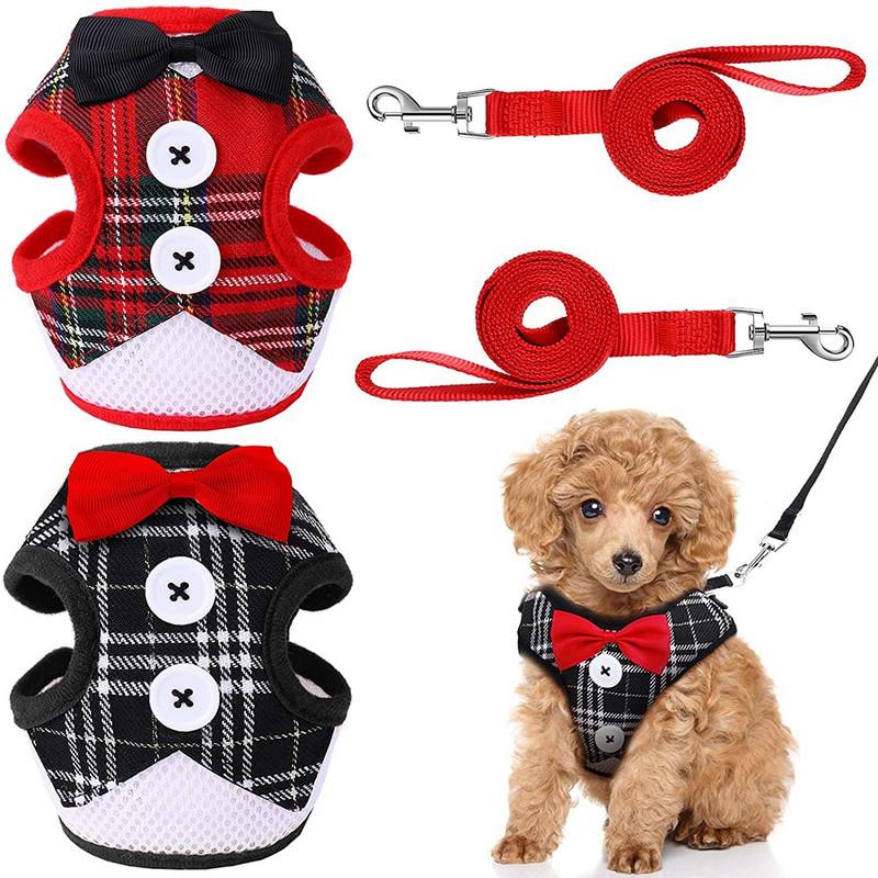 Puppy Harness Leash Set Dog Collar Dogs Bow Вечерна рокля Гръдна каишка Дишаща жилетка за домашни любимци Колани Дрехи за домашни котки Костюми