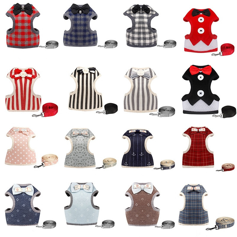 Puppy Harness Leash Set Dog Collar Dogs Bow Вечерна рокля Гръдна каишка Дишаща жилетка за домашни любимци Колани Дрехи за домашни котки Костюми