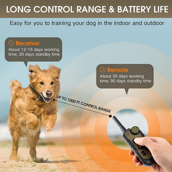 Електрически нашийник за обучение на кучета Водоустойчив акумулаторен дистанционен контрол на кучешки лай с LCD дисплей за кучета