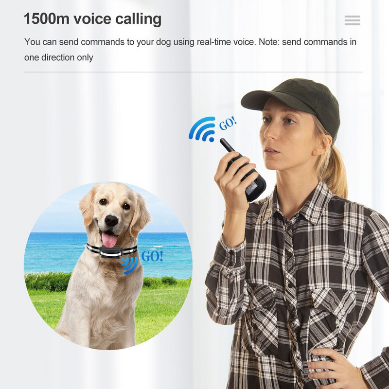 1500 m guler electric de dresaj pentru câini voce walkie-talkie telecomandă pentru animale de companie impermeabil reîncărcabil pentru toate dimensiunile sunet cu vibrații