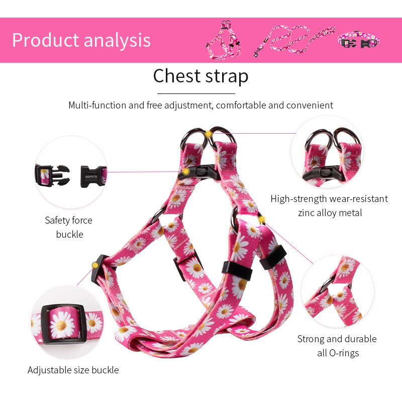 Ρυθμιζόμενο λουρί με λουρί σκύλου Χαριτωμένο λουλούδι Εκπαίδευση μικρού μεσαίου μεγάλου γιλέκου σκύλου Προμήθειες κατοικίδιων για τρέξιμο Αναπνεύσιμο κολάρο σκύλου