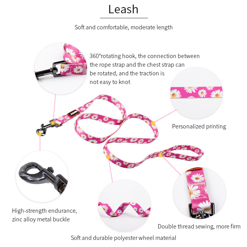 Ρυθμιζόμενο λουρί με λουρί σκύλου Χαριτωμένο λουλούδι Εκπαίδευση μικρού μεσαίου μεγάλου γιλέκου σκύλου Προμήθειες κατοικίδιων για τρέξιμο Αναπνεύσιμο κολάρο σκύλου