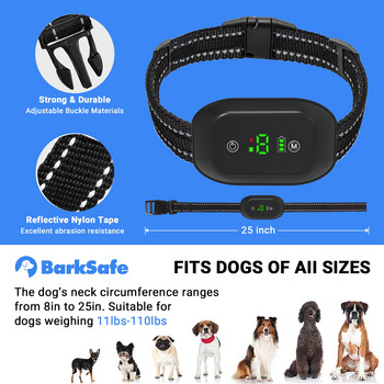 BarkSafe Pro Електрически нашийник за лай за кучета, предпазен, водоустойчив, вибрационен, обучаващ нашийник за кучета, контрол на 3 режима против лаене