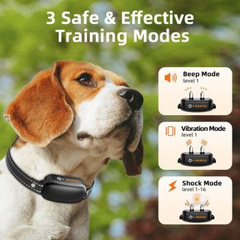 ROJECO Електрически нашийник за обучение на кучета 3300 фута Дистанционно управление Водоустойчив вибрационен електрически шок Нашийник за лаене на домашни кучета