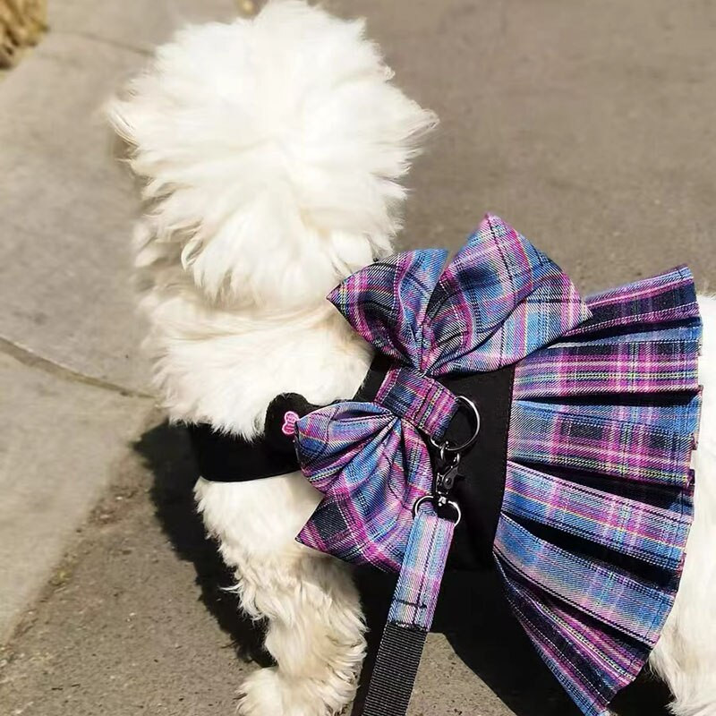 Prekės naminiams gyvūnėliams Šunų drabužiai Katės Plaid koledžo vėjo liemenių pavadėlio rinkinys šuniukas Čihuahua Jorkšyro šunų krūtinės dirželis