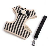 Dryžuotas šuniuko katės pavadėlio komplektas Mažo šuns lanko diržas su pavadėliu Minkštas kvėpuojantis tinklinis naminių gyvūnėlių liemenė šuniuko kačiukui