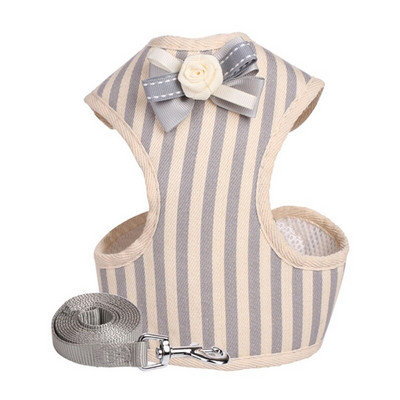 Dryžuotas šuniuko katės pavadėlio komplektas Mažo šuns lanko diržas su pavadėliu Minkštas kvėpuojantis tinklinis naminių gyvūnėlių liemenė šuniuko kačiukui