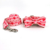 Sweet Dog Collars and Leash Set Pink Heart Print Σετ λουριών γιακά σκύλου με παπιγιόν Collares De Perro Fashion Dog Accessories
