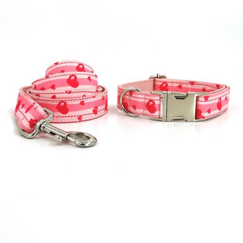 Sweet Dog Collars and Leash Set Pink Heart Print Σετ λουριών γιακά σκύλου με παπιγιόν Collares De Perro Fashion Dog Accessories