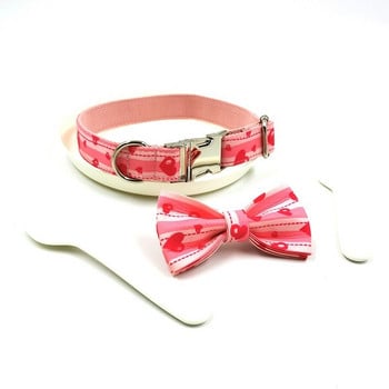 Sweet Dog Collars and Leash Set Pink Heart Print Σετ λουριών γιακά σκύλου με παπιγιόν Collares De Perro Fashion Dog Accessories