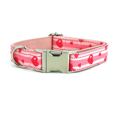 Sweet Dog Collars and Leash Set Pink Heart Print Σετ λουριών γιακά σκύλου με παπιγιόν Collares De Perro Fashion Dog Accessories
