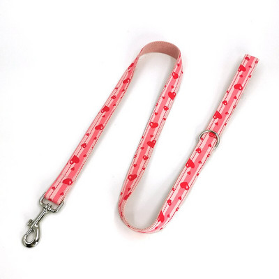 Sweet Dog Collars and Leash Set Pink Heart Print Σετ λουριών γιακά σκύλου με παπιγιόν Collares De Perro Fashion Dog Accessories