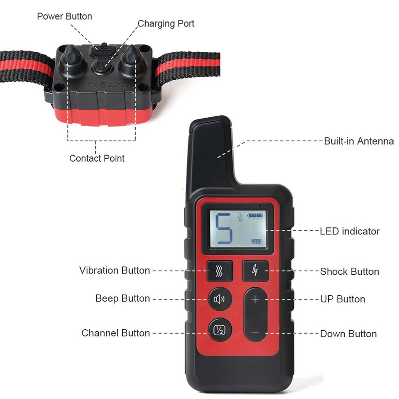 Ηλεκτρονικό κολάρο εκπαίδευσης σκυλιών κατοικίδιων ζώων Επαναφορτιζόμενο τηλεχειριζόμενο ηλεκτρονικά περιλαίμια λουρί κραδασμών κατά του φλοιού LCD Προμήθειες Μεγάλοι σκύλοι