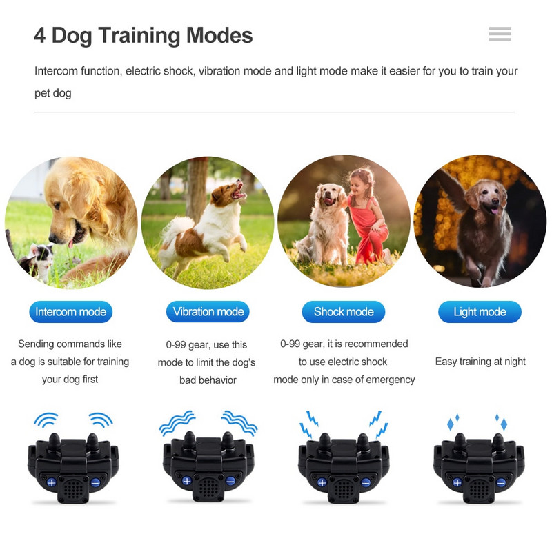 2000 m elektrinis šunų dresavimo antkaklis, atsparus vandeniui, įkraunamas naminių gyvūnėlių žievėjimo kontrolės antkaklis elektrinis amortizatorius