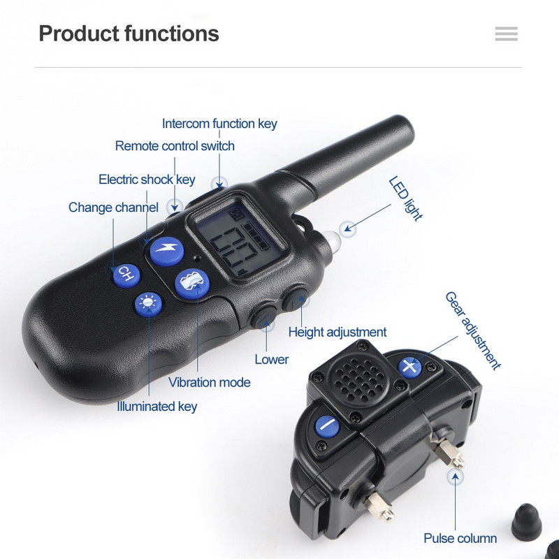 2000 m elektrinis šunų dresavimo antkaklis, atsparus vandeniui, įkraunamas naminių gyvūnėlių žievėjimo kontrolės antkaklis elektrinis amortizatorius