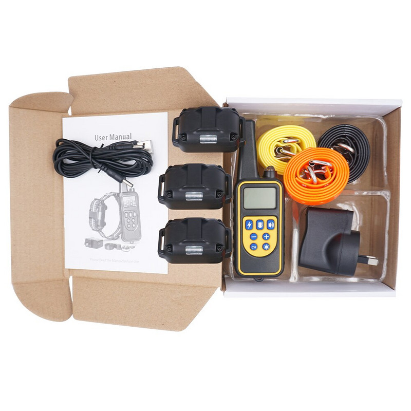 800M κολάρο εξοπλισμού εκπαίδευσης σκύλων Επαγγελματική αλυσίδα για 3 σκύλους Μικρό μεγάλο γάβγισμα με τηλεχειριστήριο 3 τρόπων εκπαίδευσης σκύλων