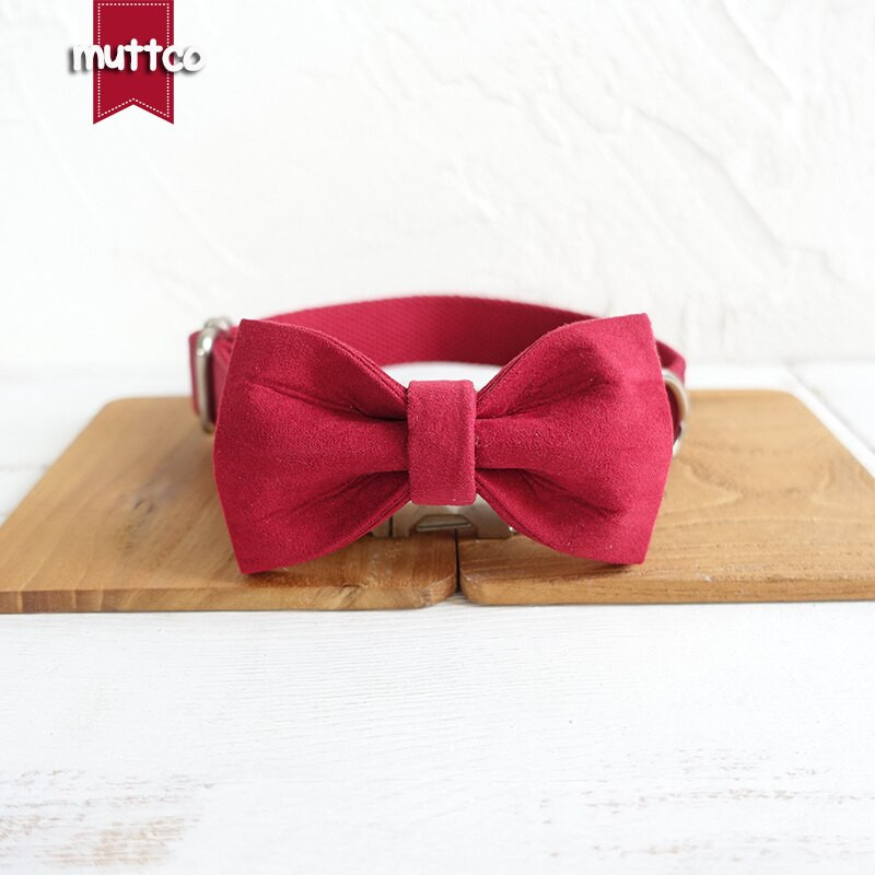 MUTTCO Pretty self-design guler de câine cu papion THE CHERRY set unic de gulere și lese pentru câini Chihuahua 5 mărimi UDC020