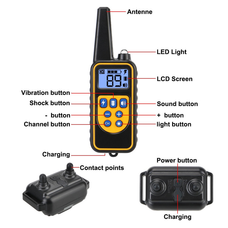 Taaslaetav elektriline kaelarihm 800m LCD-ekraaniga IP67 veekindel kaugjuhtimisrihm lemmikloomakoerte treeningkaelarihm igas suuruses koertele