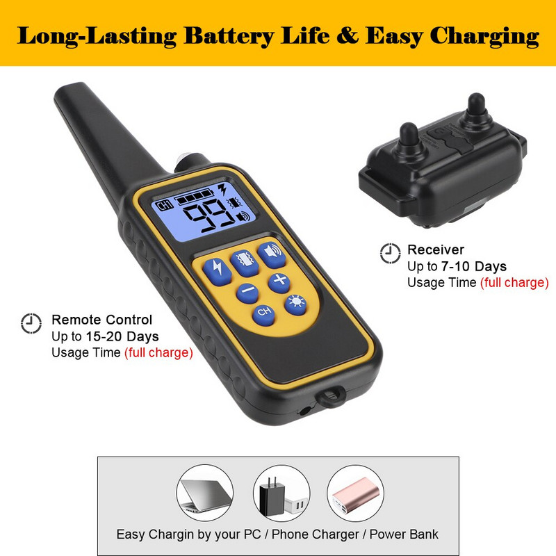 Taaslaetav elektriline kaelarihm 800m LCD-ekraaniga IP67 veekindel kaugjuhtimisrihm lemmikloomakoerte treeningkaelarihm igas suuruses koertele