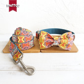 MUTTCO comerț cu amănuntul zgarda de câine rezistentă la timp THE BOHEMIAN set de zgarda și lesă reglabile pentru câine cu papion 5 mărimi UDC050