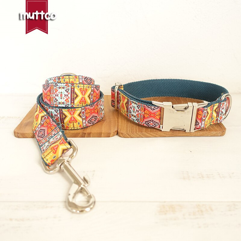 MUTTCO comerț cu amănuntul zgarda de câine rezistentă la timp THE BOHEMIAN set de zgarda și lesă reglabile pentru câine cu papion 5 mărimi UDC050