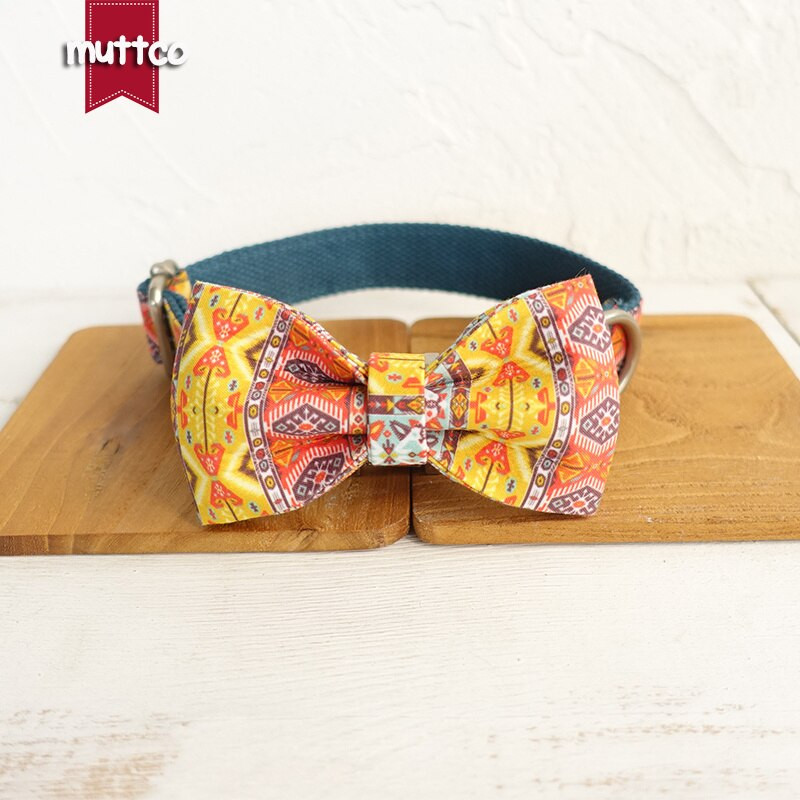 MUTTCO comerț cu amănuntul zgarda de câine rezistentă la timp THE BOHEMIAN set de zgarda și lesă reglabile pentru câine cu papion 5 mărimi UDC050